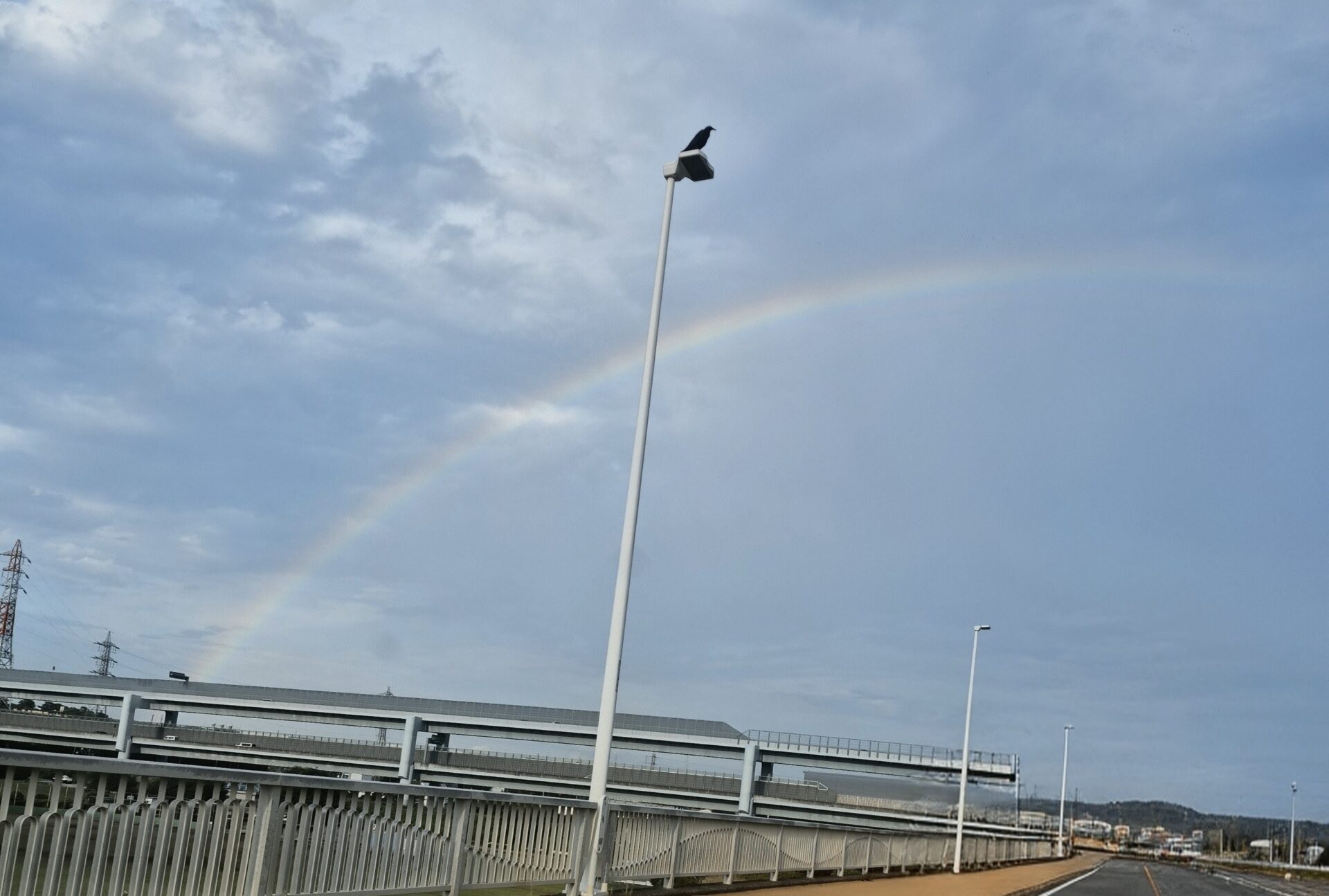 今日の夕方、現場作業を雨が降る前に余裕を持って終わりましてふと空を見上げたら、綺麗な虹が出ていました！ ​思わず手を止めて写真を撮ってしまいました。
